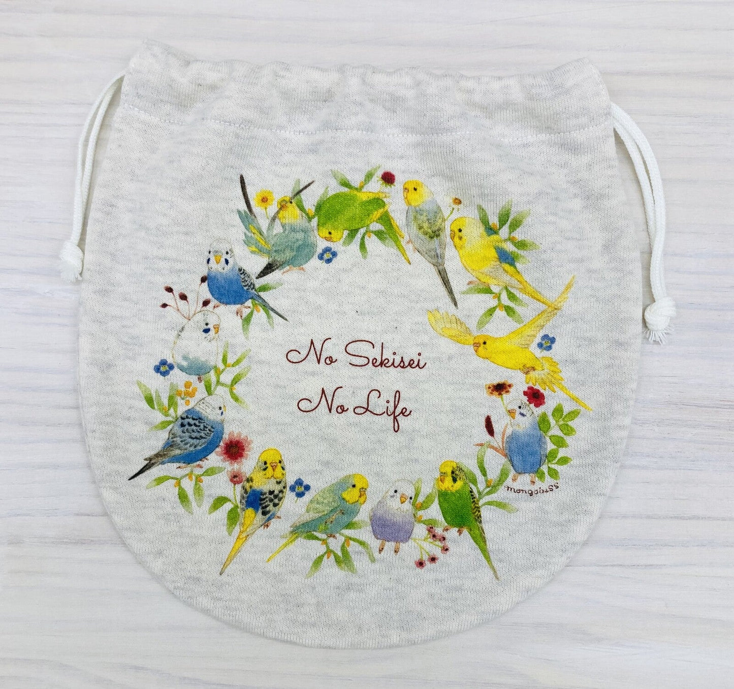 Budgie Wreath Drawstring Bag Medium Size - Sweet Birdie Boutique International