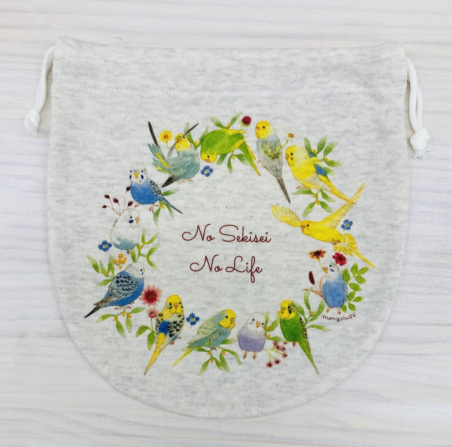 Budgie Wreath Drawstring Bag Medium Size - Sweet Birdie Boutique International