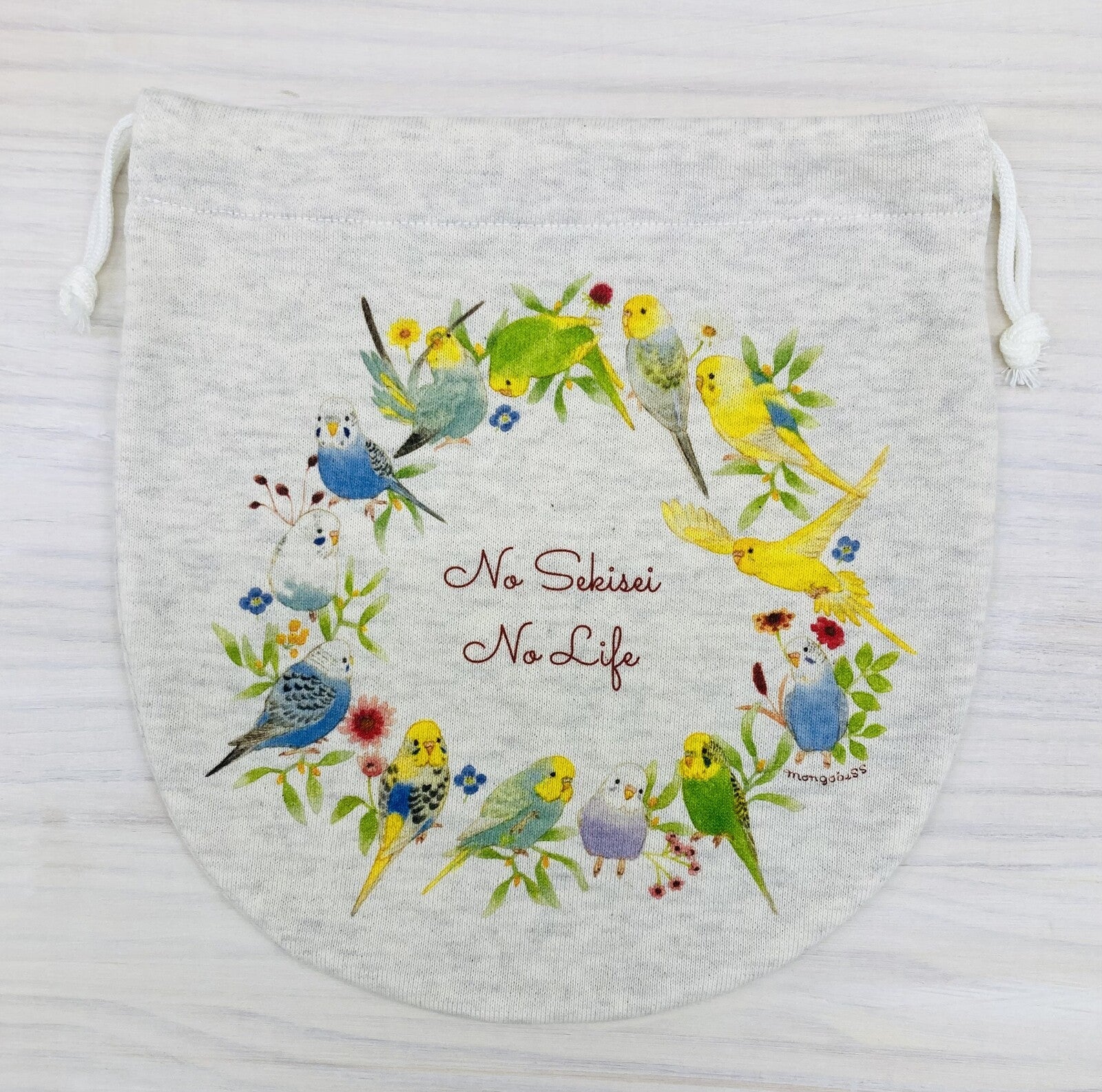 Budgie Wreath Drawstring Bag Medium Size - Sweet Birdie Boutique International
