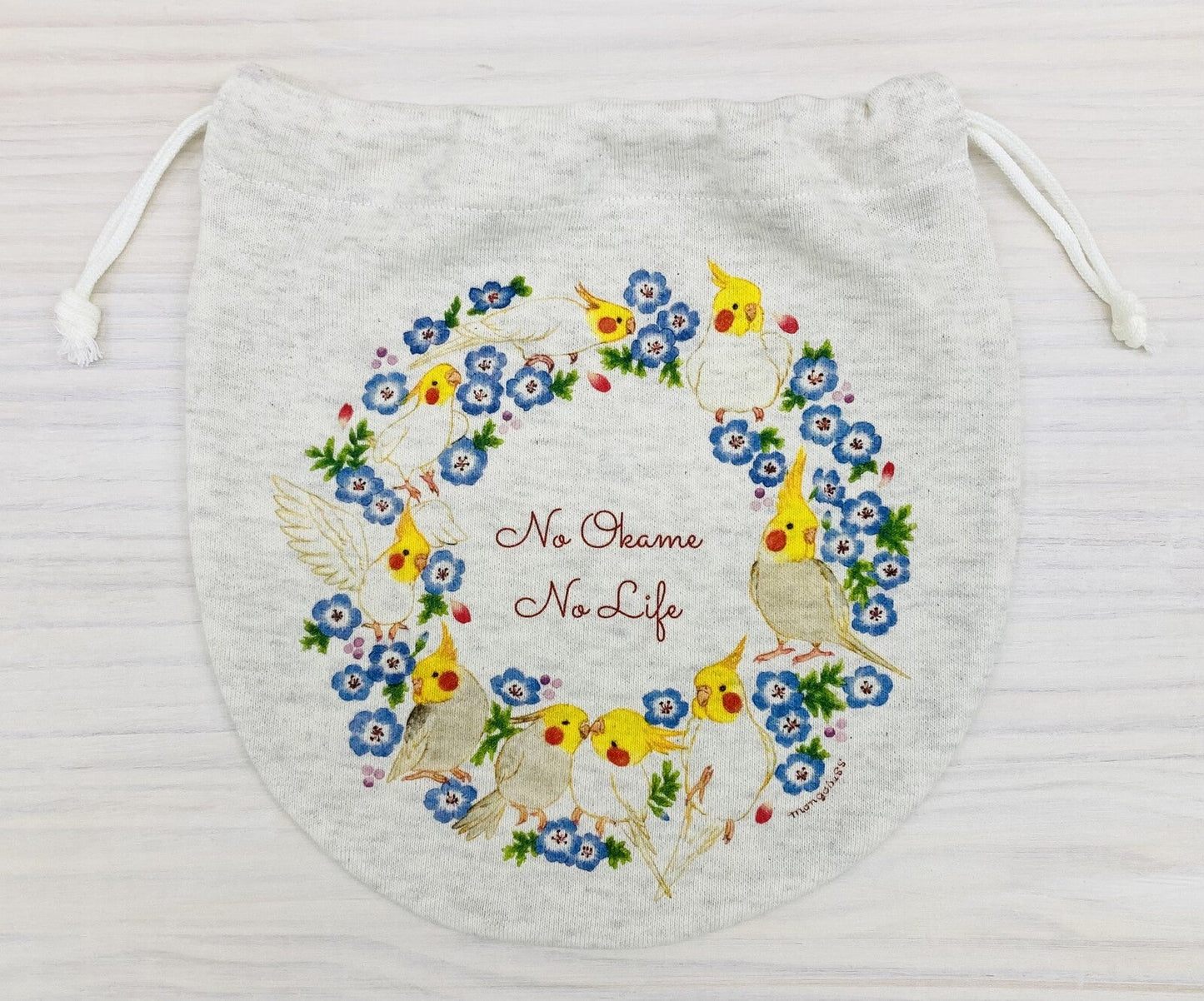 Cockatiel Wreath Drawstring Bag Medium Size