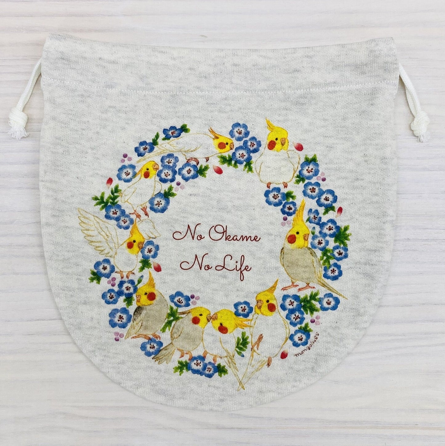 Cockatiel Wreath Drawstring Bag Medium Size