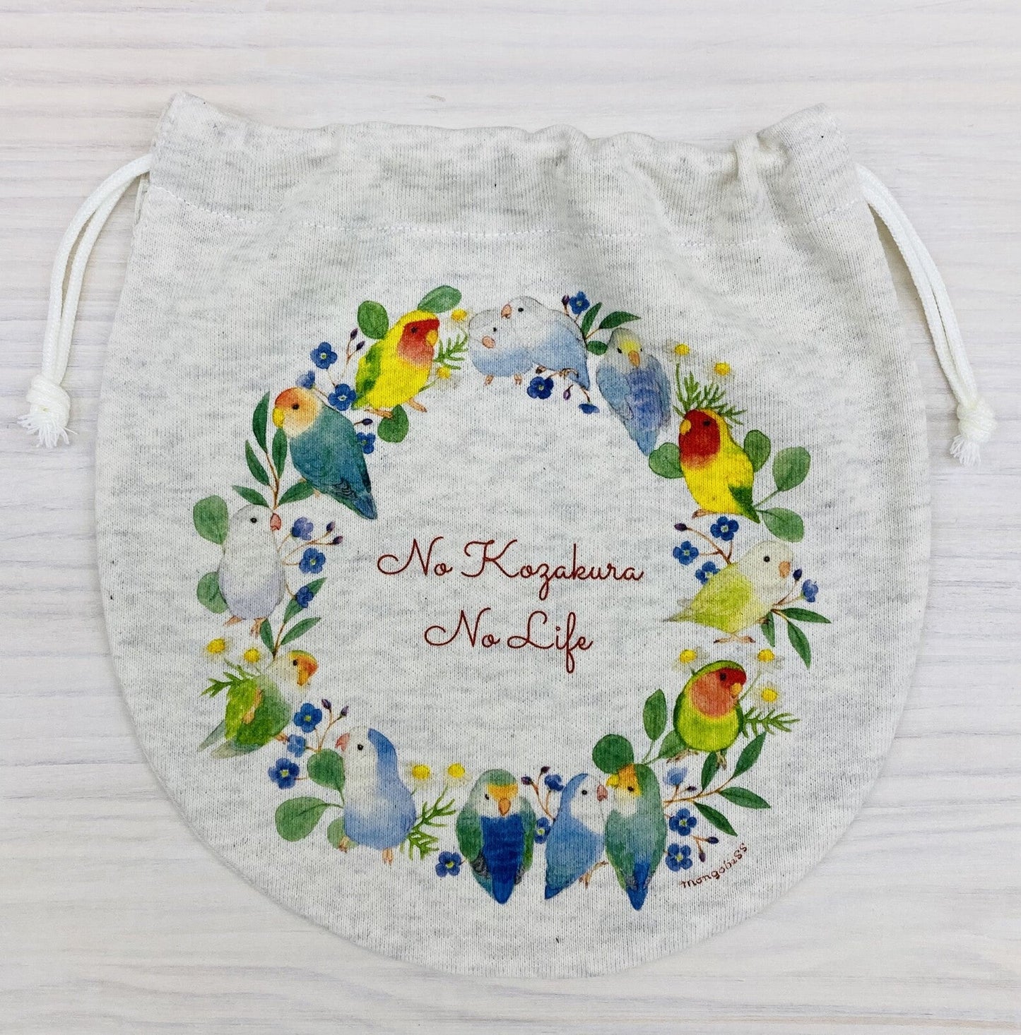 Lovebird Wreath Drawstring Bag Medium Size