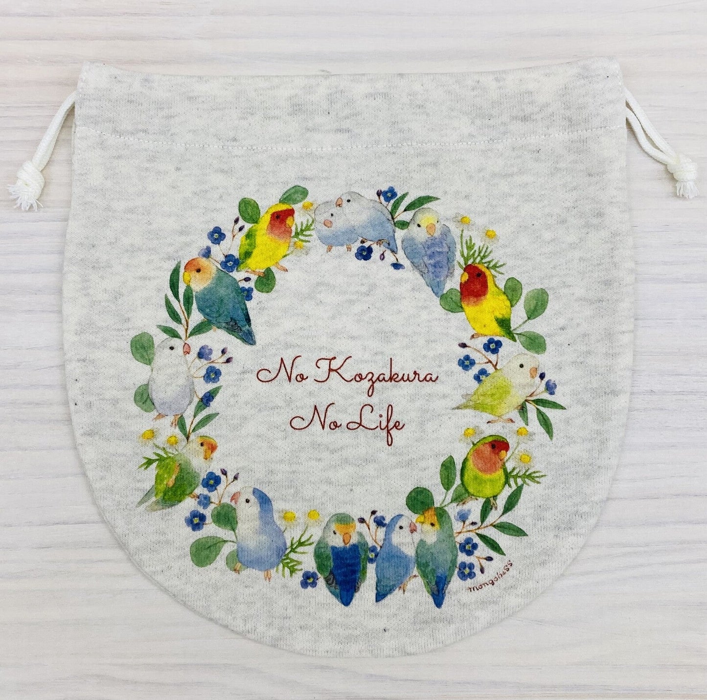 Lovebird Wreath Drawstring Bag Medium Size