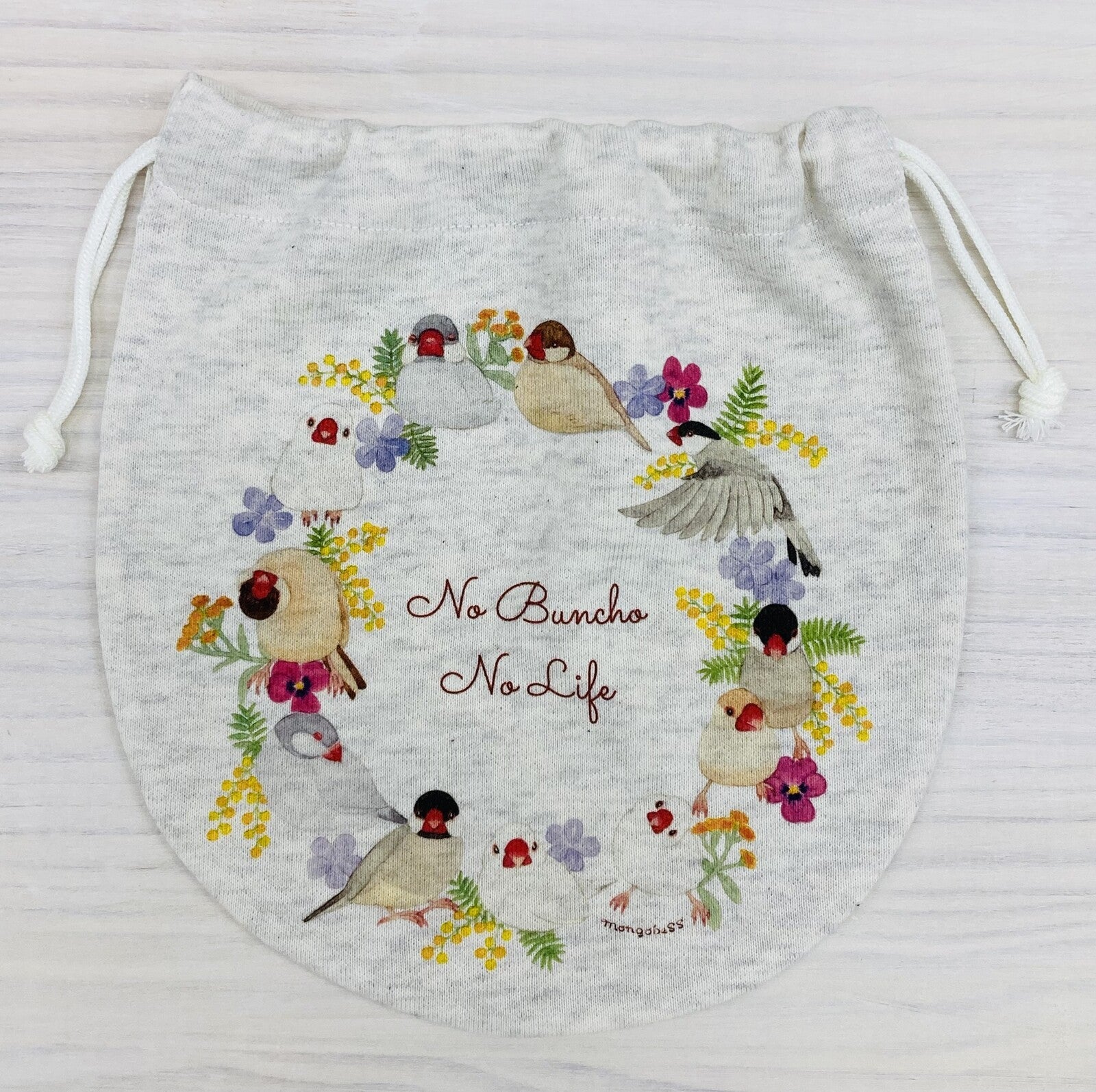 Java Sparrow Wreath Drawstring Bag Medium Size - Sweet Birdie Boutique International