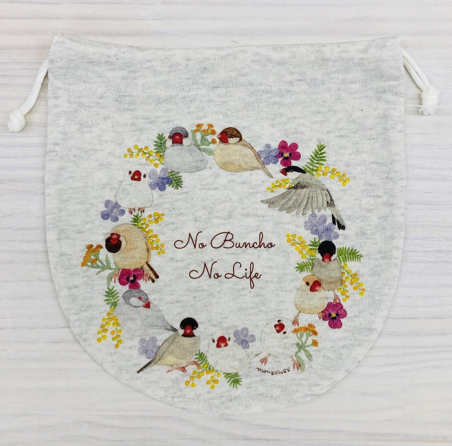 Java Sparrow Wreath Drawstring Bag Medium Size - Sweet Birdie Boutique International