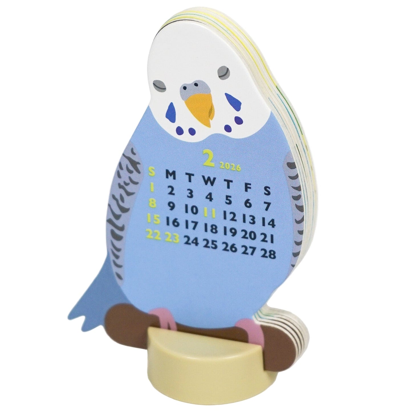 2026 Die Cut Calendar Budgie Cockatiel Lovebird Mini Size Stand Type　