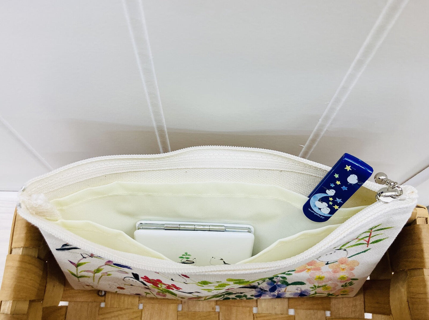 Long-tailed Tit and Flower Zipper Pouch - Sweet Birdie Boutique International
