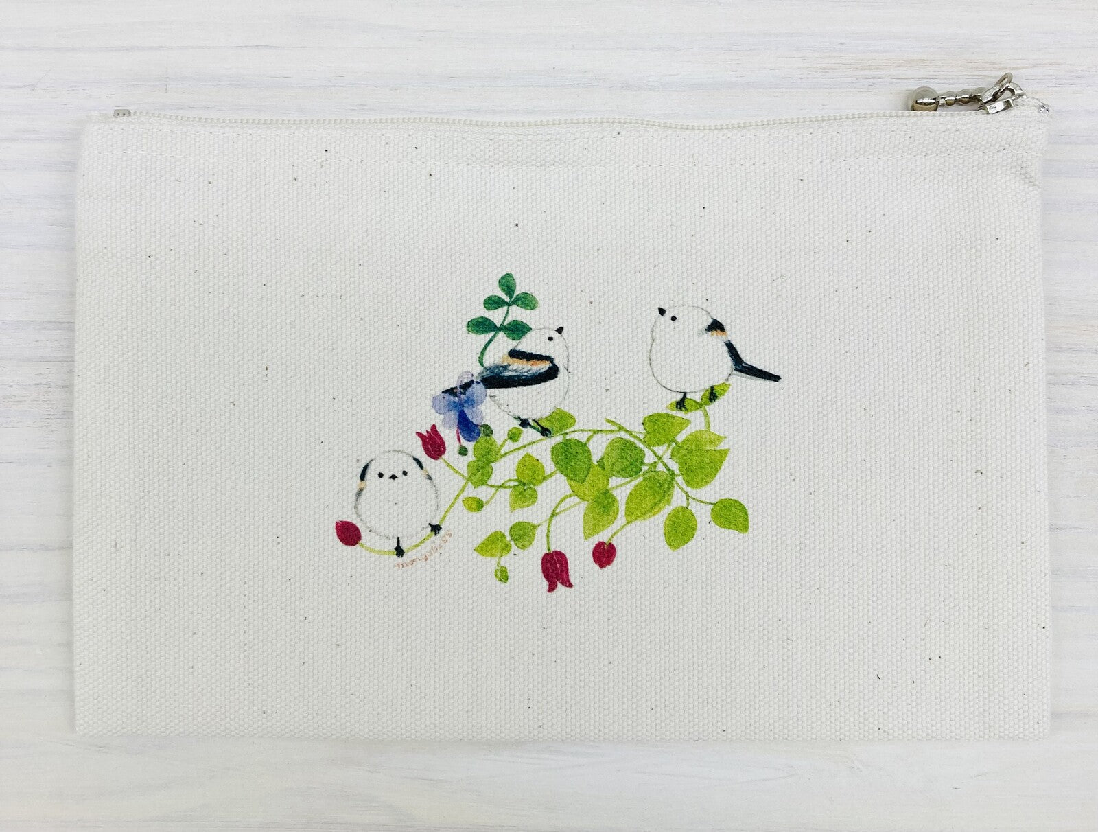 Long-tailed Tit and Flower Zipper Pouch - Sweet Birdie Boutique International