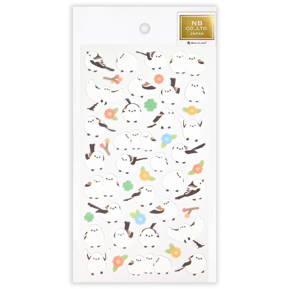 Long-tailed Tit Soft Texture Stickers with Gold Foil Accents
