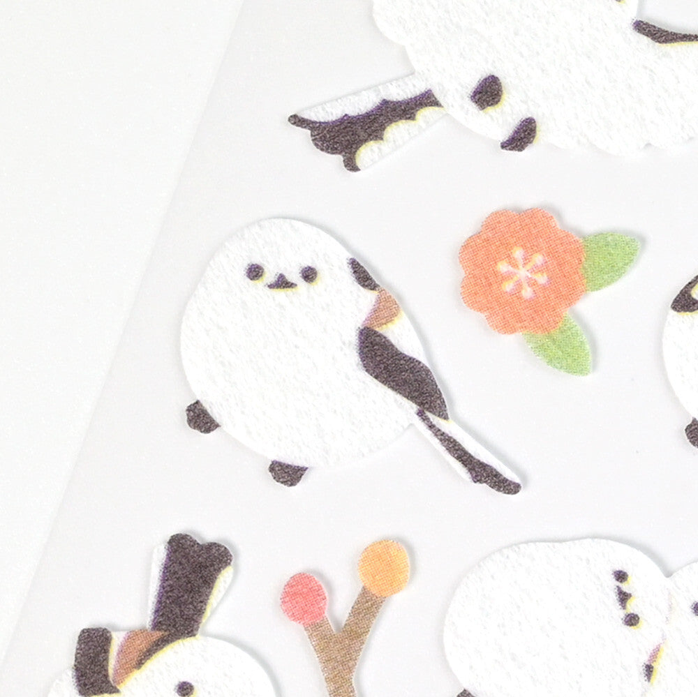 Long-tailed Tit Soft Texture Stickers with Gold Foil Accents