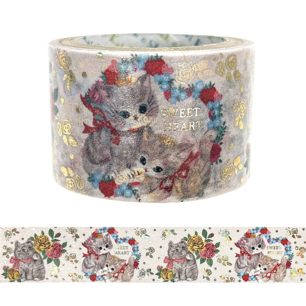 Rose Cat Glitter Japanese Washi Tape - Sweet Birdie Boutique International