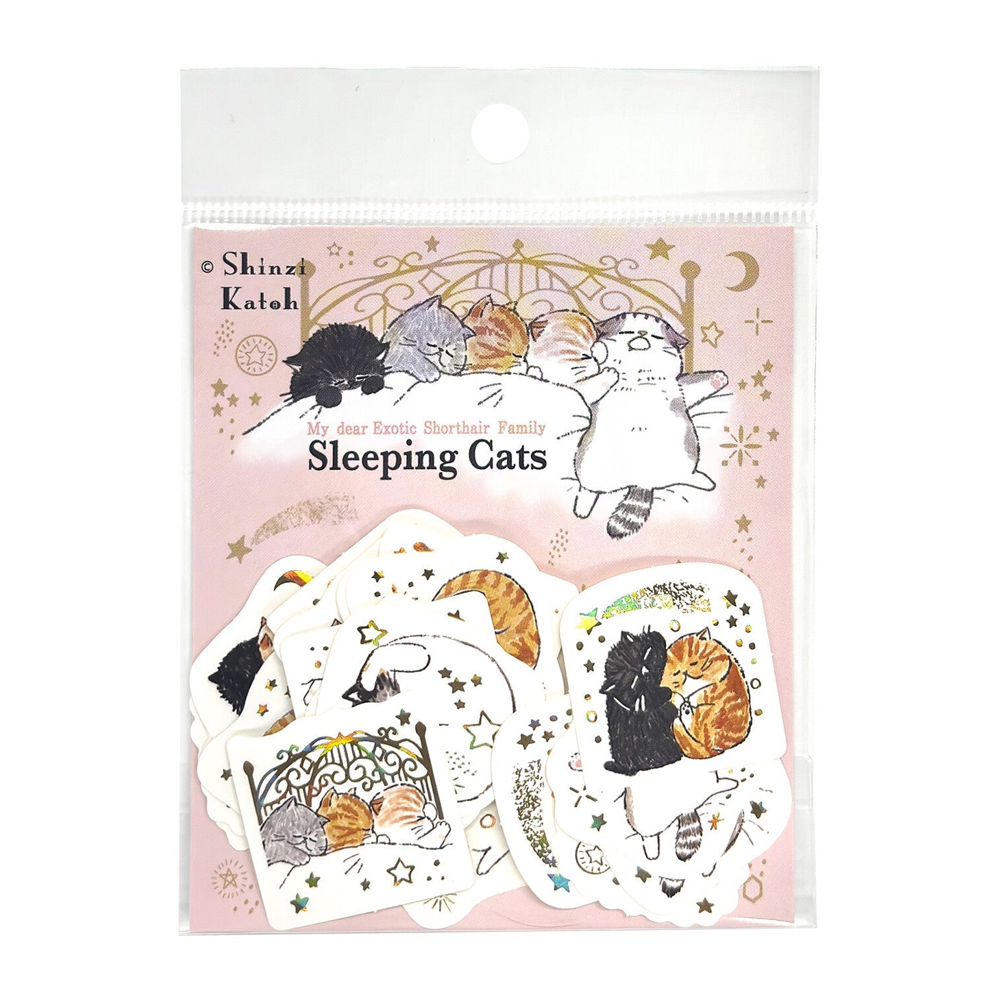 Sleeping Cats Japanese Washi Stickers Pack with Matte Gold Foil Accents