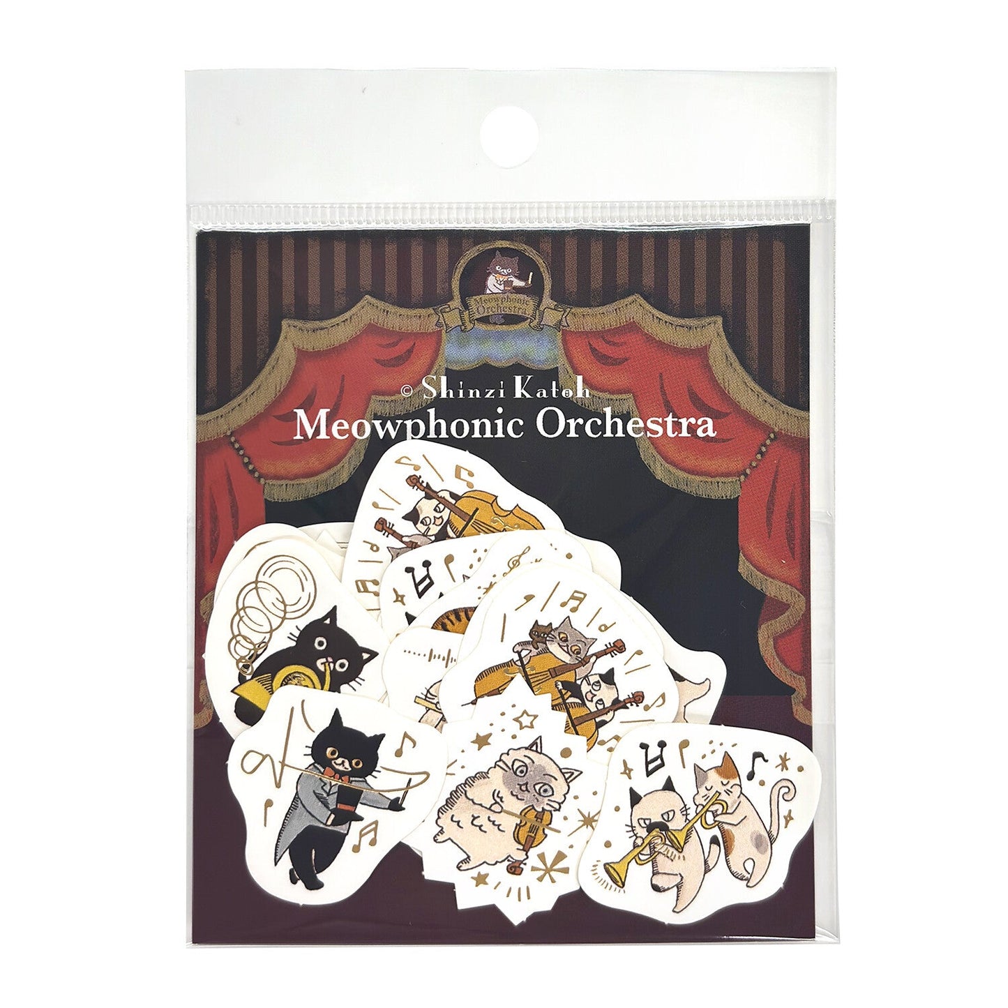 Meowphonic Orchestra Japanese Washi Stickers Pack with Matte Gold Foil Accents