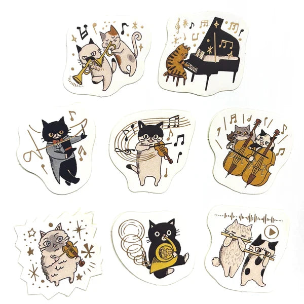 Meowphonic Orchestra Japanese Washi Stickers Pack with Matte Gold Foil Accents