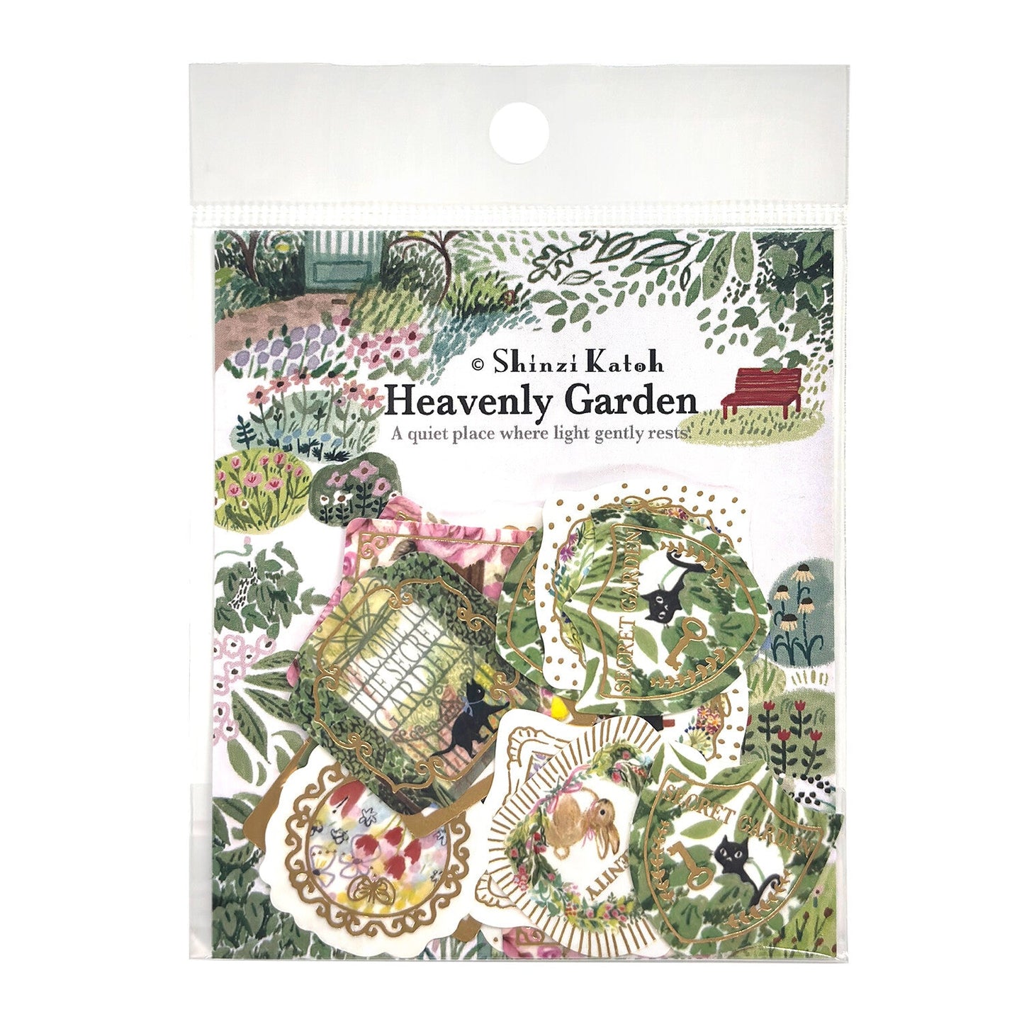 Heavenly Garden Japanese Washi Stickers Pack with Matte Gold Foil Accents