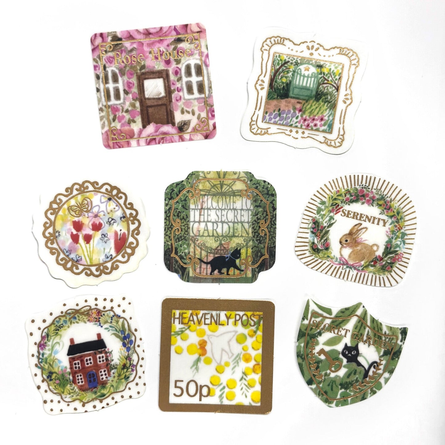 Heavenly Garden Japanese Washi Stickers Pack with Matte Gold Foil Accents