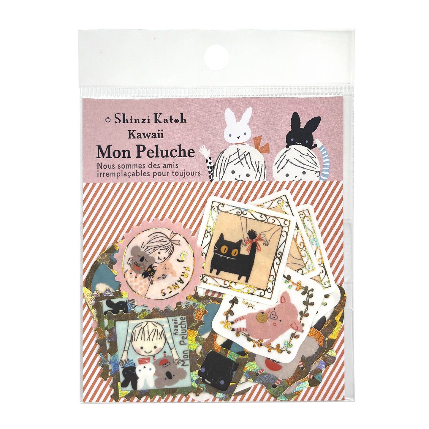Kawaii Mon Peluche Japanese Washi Stickers Pack with Matte Gold Foil Accents