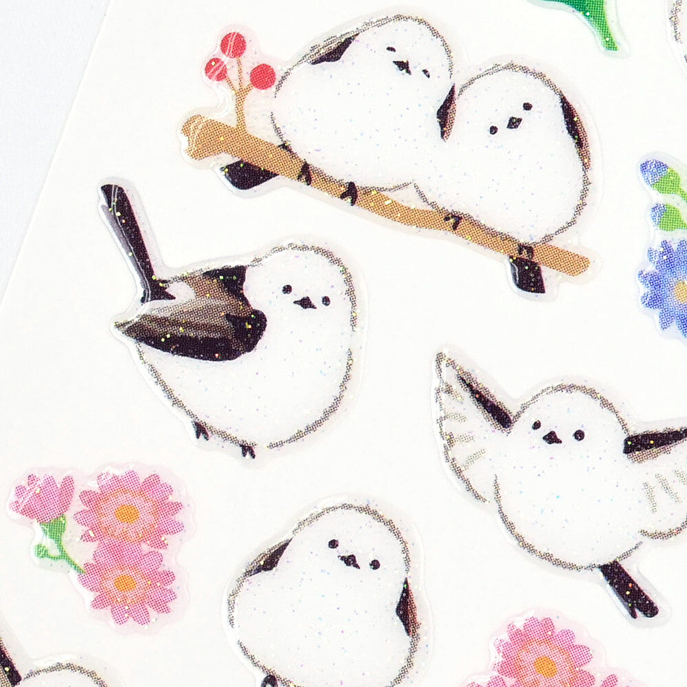 Long-tailed Tit Stickers with Glitter Accent