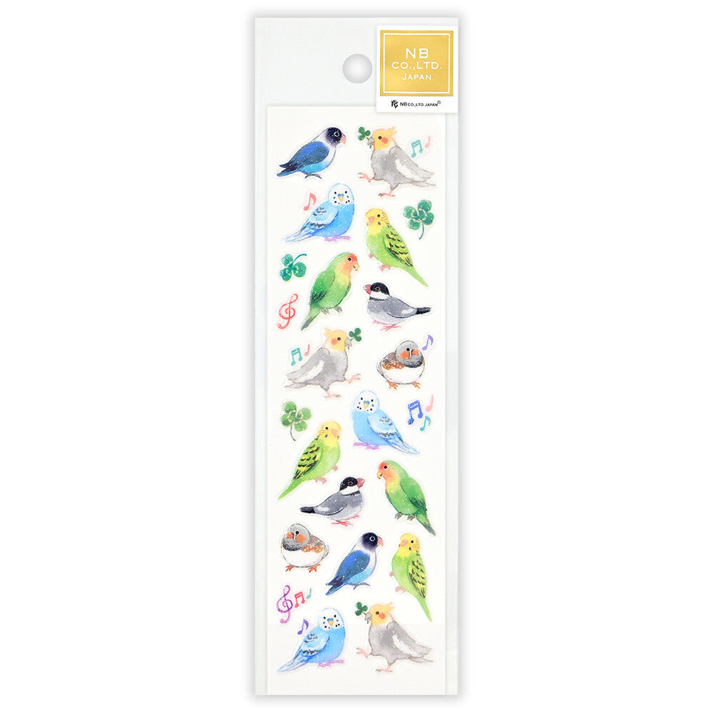 Bird Stickers with Glitter Accent Lovebird Cockatiel Budgie Java Sparrow Zebra Finch