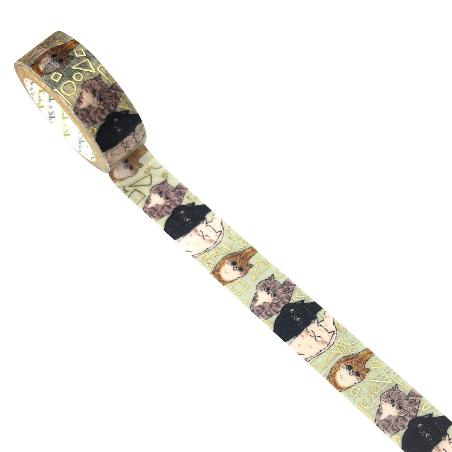 Curious Cats My Dear Cats Japanese Washi Masking Tape with with Gold Foil Accents Shinzi Katoh Design
