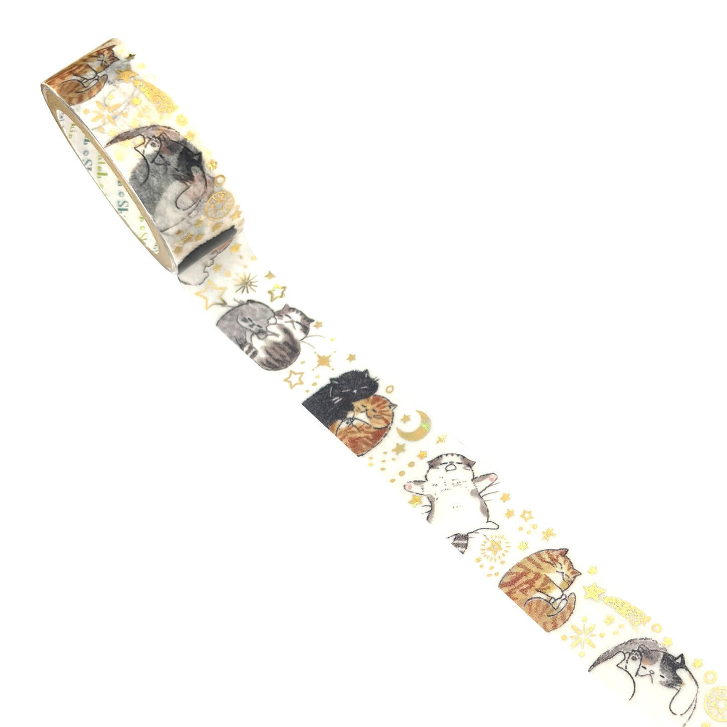 Happy Nap My Dear Cats Japanese Washi Masking Tape with with Gold Foil Accents Shinzi Katoh Design