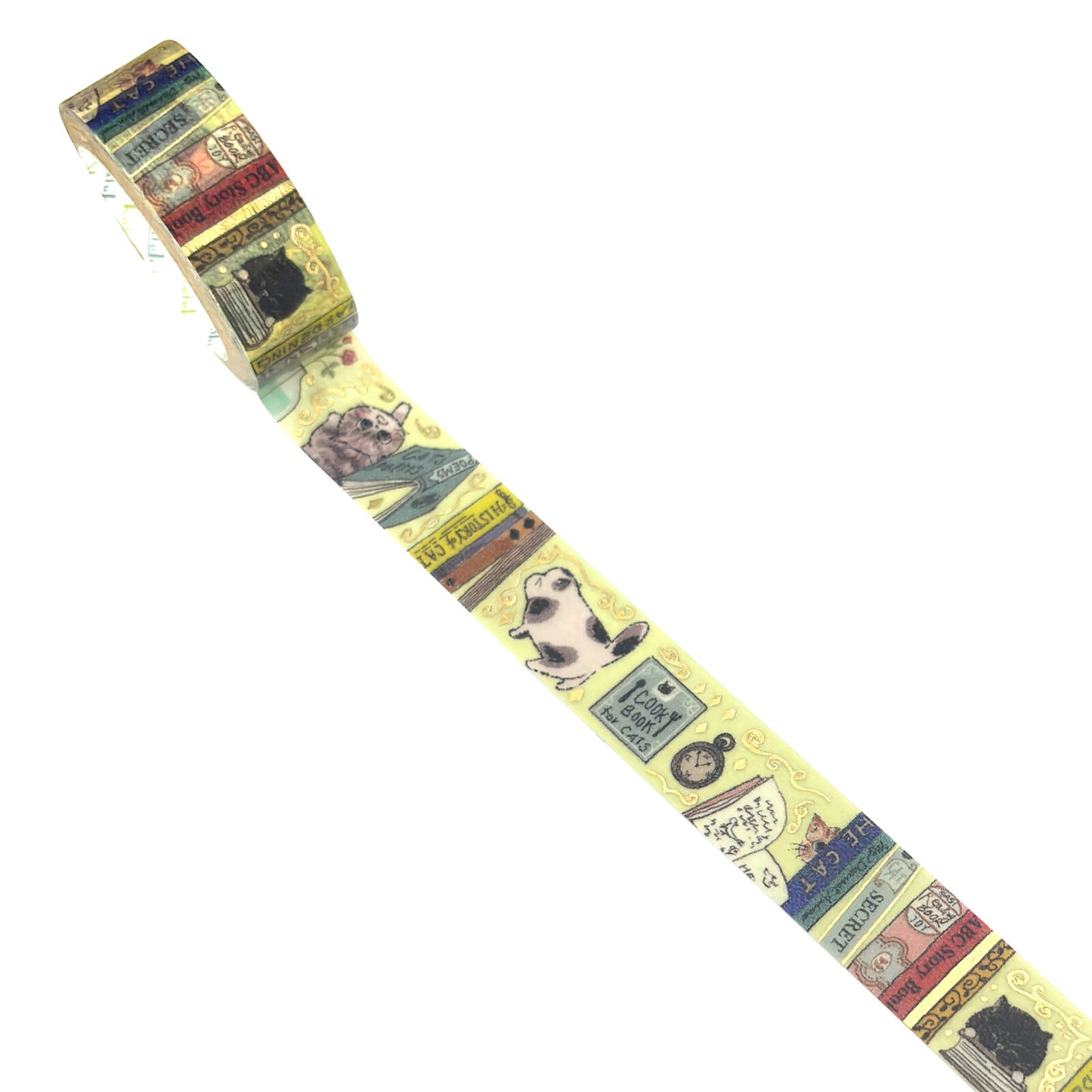 Cats & Books My Dear Cats Japanese Washi Masking Tape with with Gold Foil Accents Shinzi Katoh Design