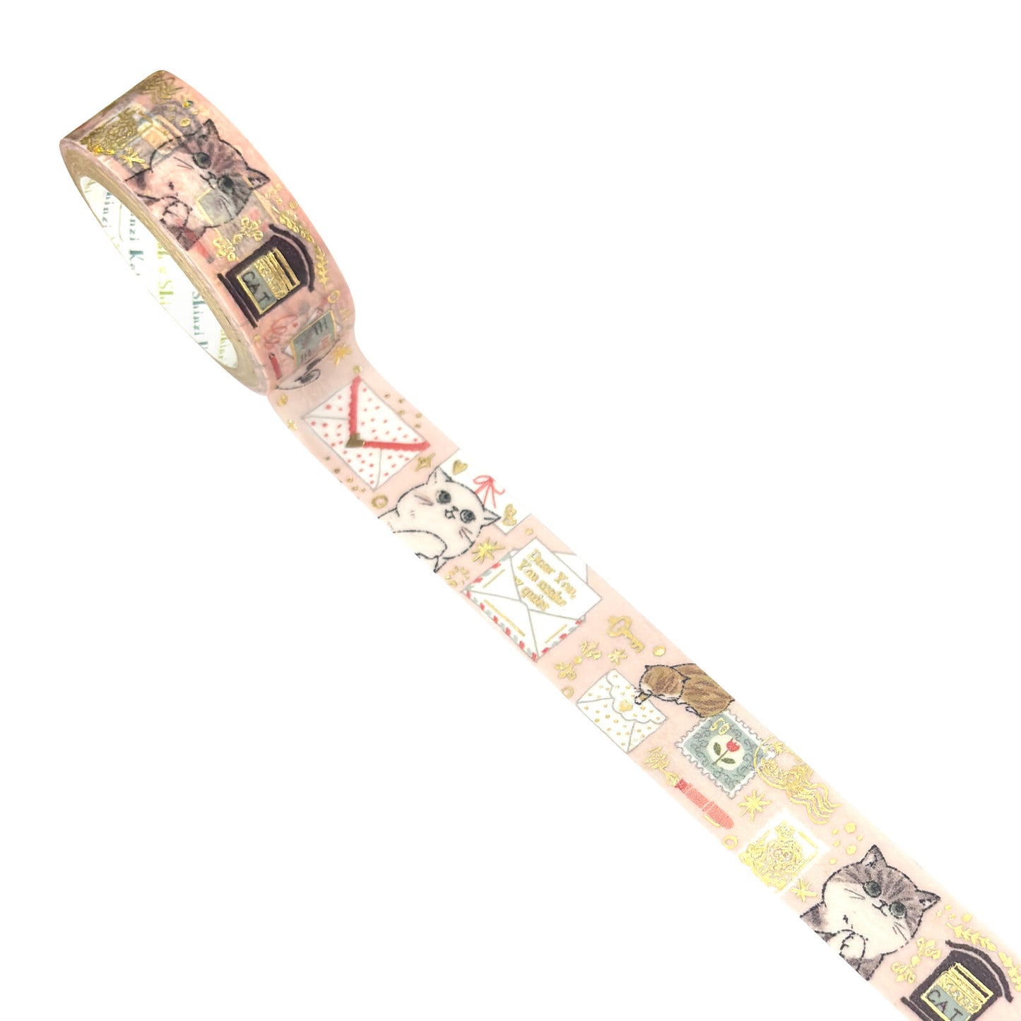 Letter Cat My Dear Cats Japanese Washi Masking Tape with with Gold Foil Accents Shinzi Katoh Design