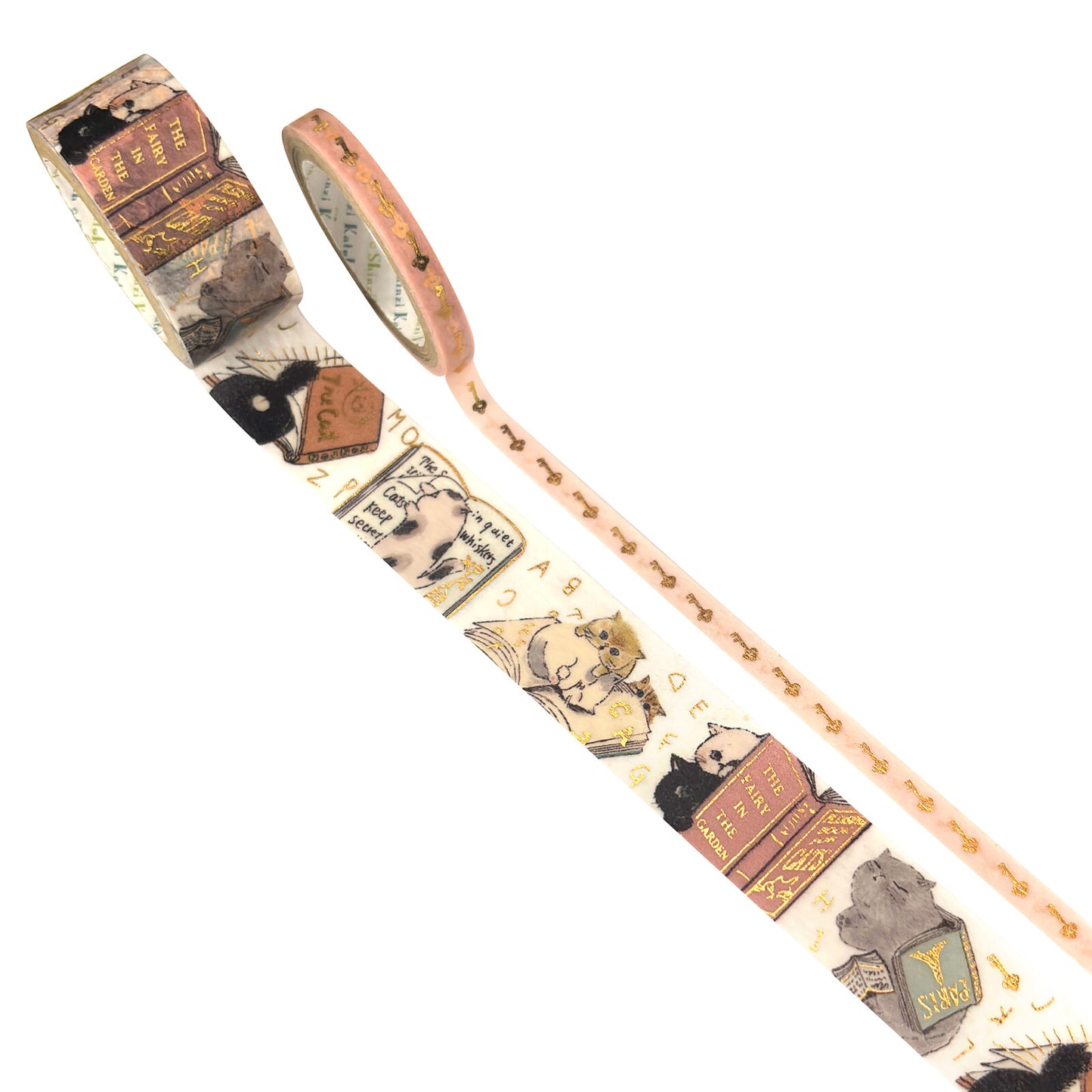 Reading Cat My Dear Cats Japanese Washi Masking Tape with Gold Foil Accents - Set of 2 Shinzi Katoh Design
