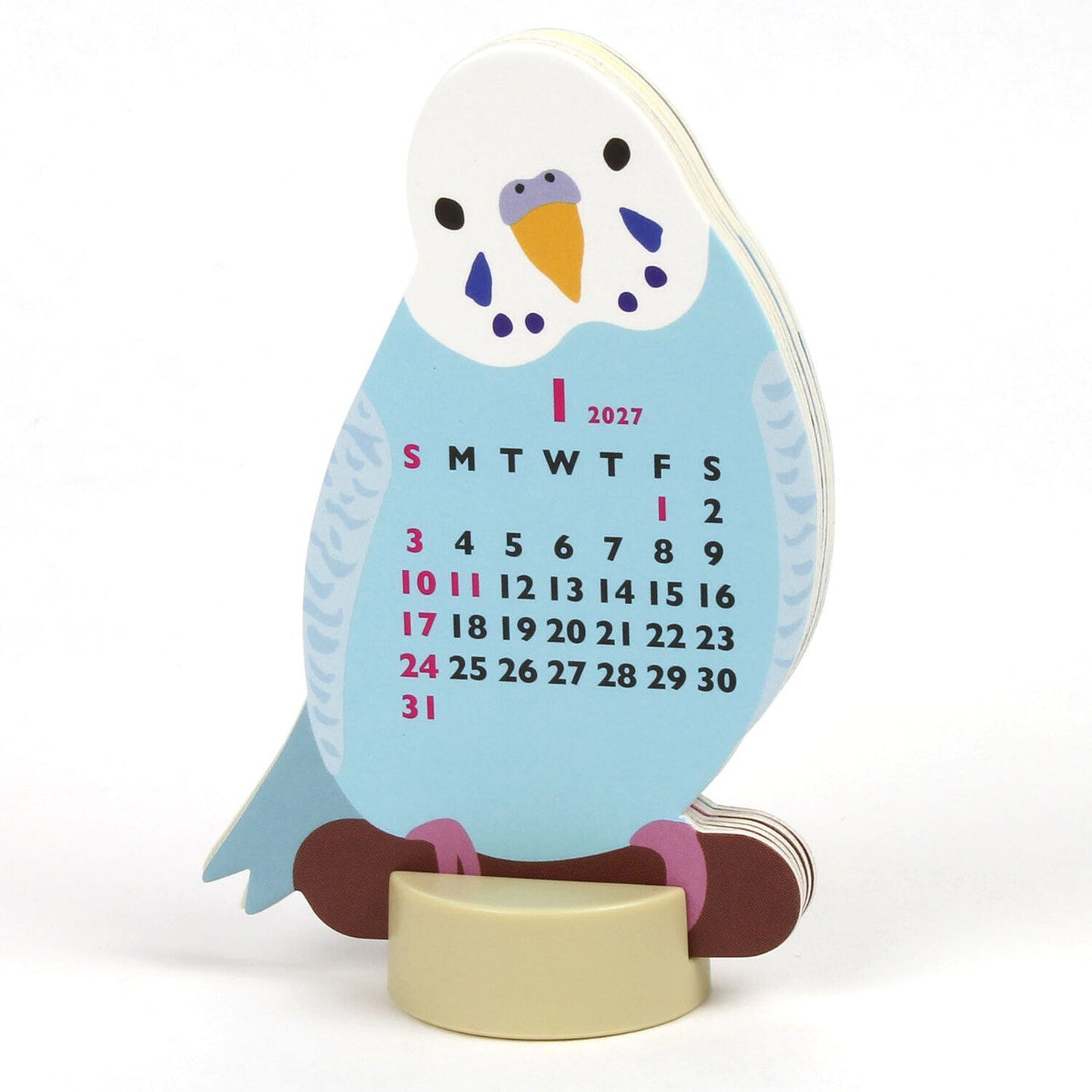 2027 Die Cut Calendar Lovebird Budgie Cockatiel Mini Size Stand Type　
