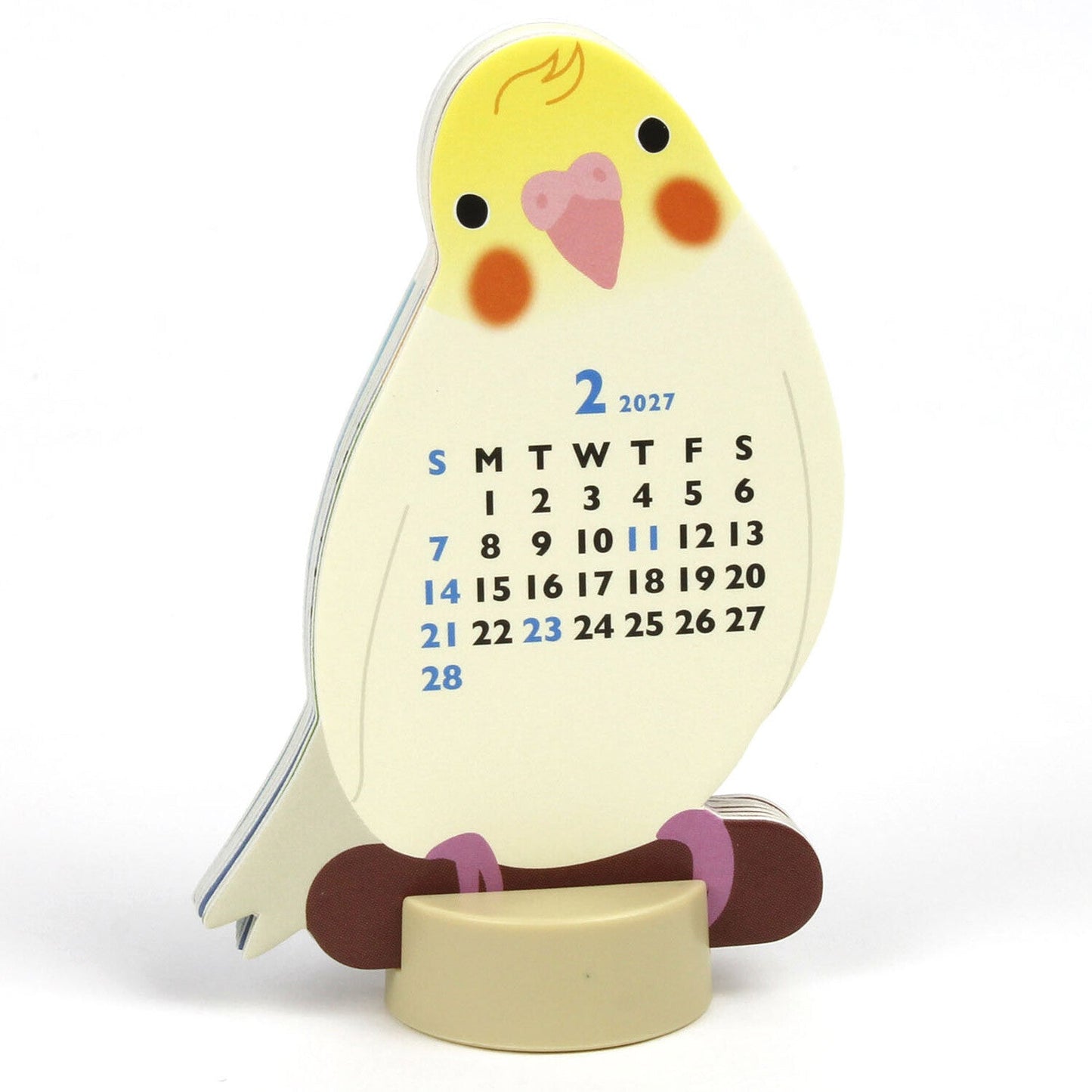 2027 Die Cut Calendar Lovebird Budgie Cockatiel Mini Size Stand Type　