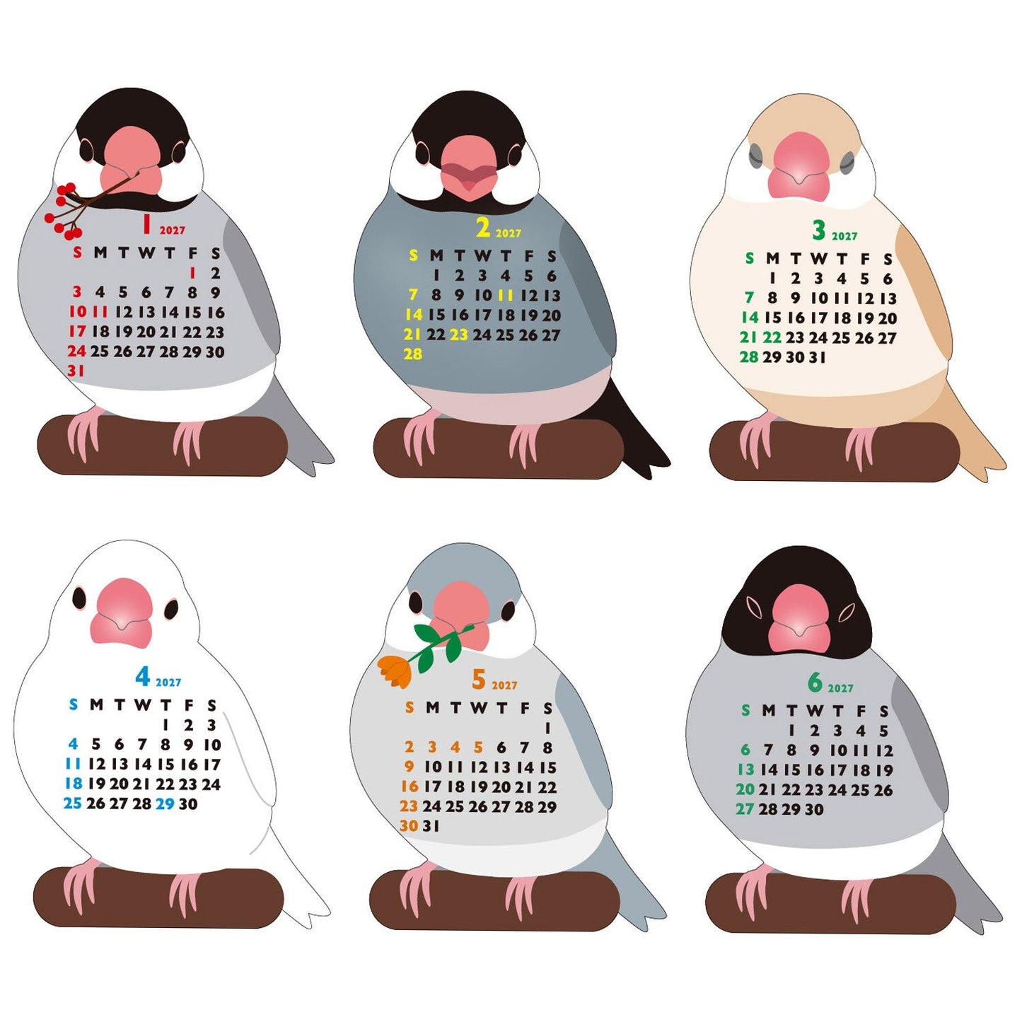 2027 Die Cut Calendar Java Sparrow Mini Size Stand Type