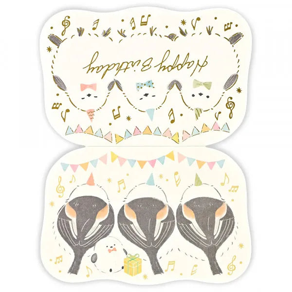 Long-tailed Tit Birthday Card with Gold Accent