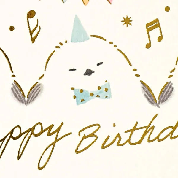 Long-tailed Tit Birthday Card with Gold Accent