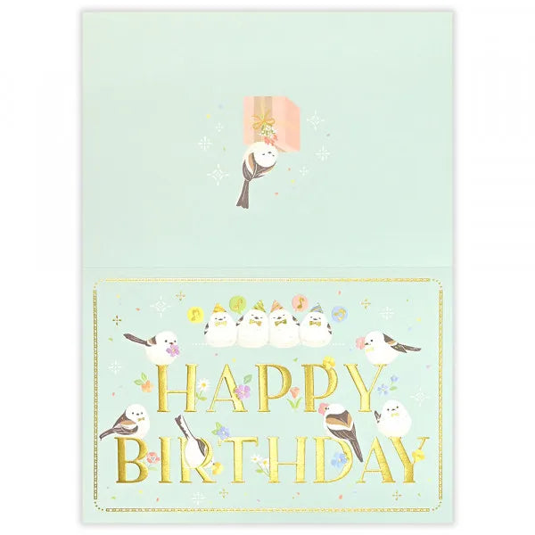 Long-tailed Tit Gold Foil & Embossed Birthday Card