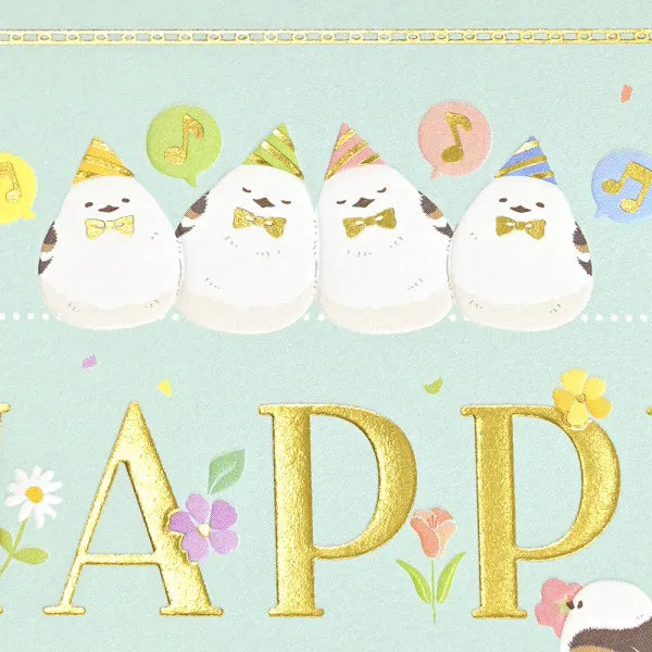 Long-tailed Tit Gold Foil & Embossed Birthday Card