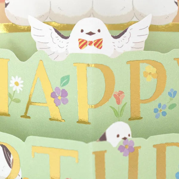 Long-tailed Tit 3D Gold Foil Birthday Card