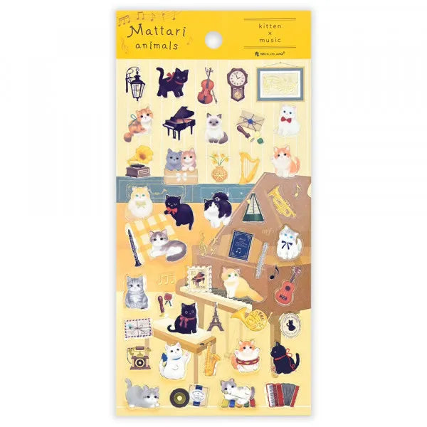 Cat & Music Stickers with Gold Foil Accents