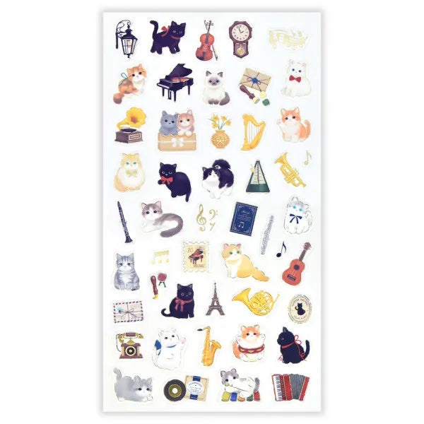 Cat & Music Stickers with Gold Foil Accents