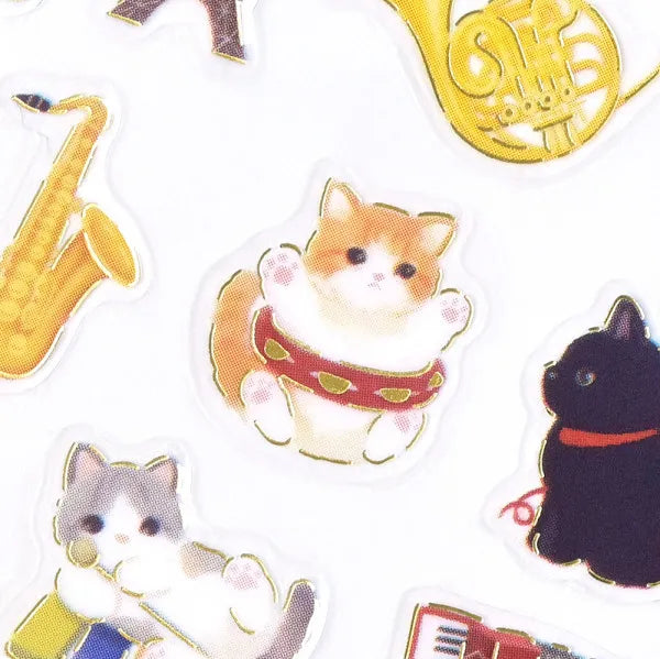 Cat & Music Stickers with Gold Foil Accents