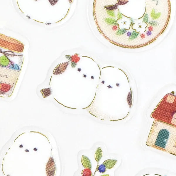 Long-tailed Tit & Sewing Stickers with Gold Foil Accents