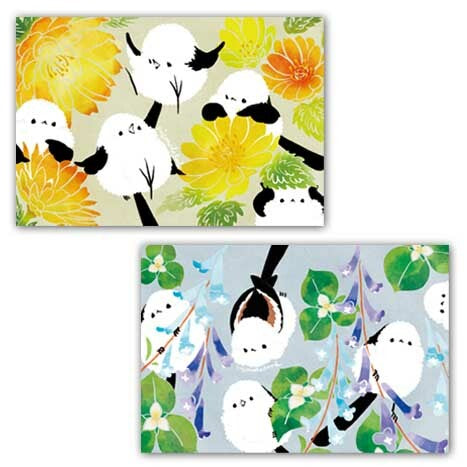 Long-tailed Tits & Hokkaido Wildflowers Postcards Autumn & Winter Set of 5