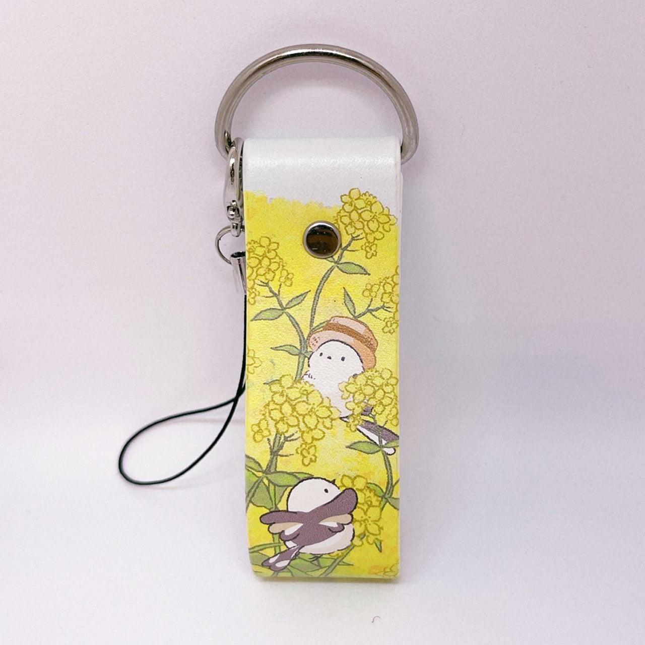 Long-tailed Tit in a Canola Field PU Leather Keychain Strap