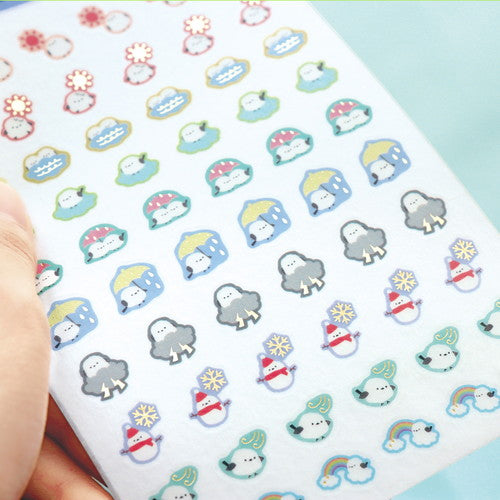Set of 2 Long-tailed Tit Weather Stickers with Gold Foil Accent for Planner