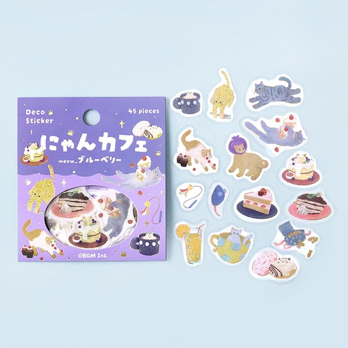 Cat Washi Stickers Flakes with Gold Accent Cat Cafe Blueberry