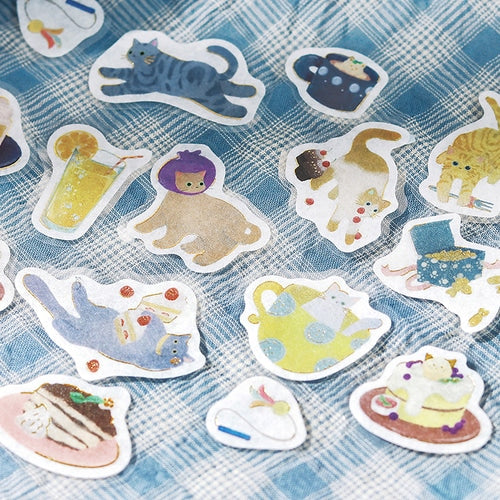 Cat Washi Stickers Flakes with Gold Accent Cat Cafe Blueberry