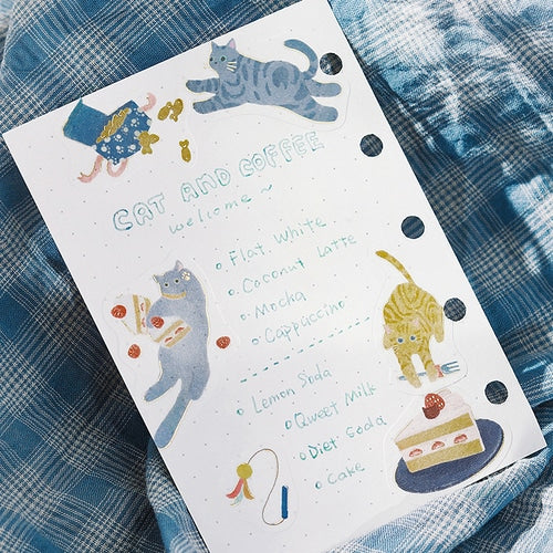 Cat Washi Stickers Flakes with Gold Accent Cat Cafe Blueberry