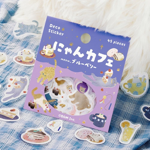 Cat Washi Stickers Flakes with Gold Accent Cat Cafe Blueberry