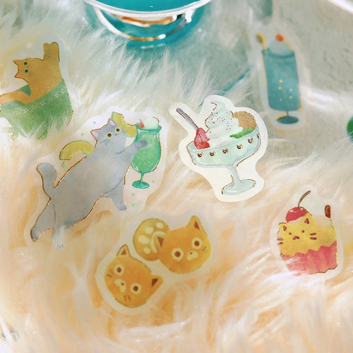 Cat Washi Stickers Flakes with Gold Accent Cat Cafe Melon