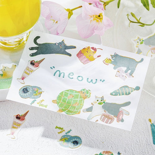 Cat Washi Stickers Flakes with Gold Accent Cat Cafe Melon