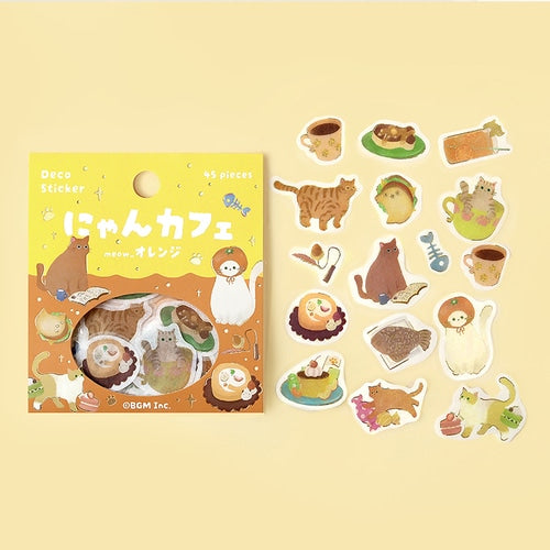 Cat Washi Stickers Flakes with Gold Accent Cat Cafe Orange